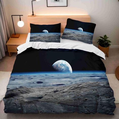 Housse De Couette - Microfibre - Imprimé Paysages Planétaires - 140x200 cm - 3 Pièces (1/5)