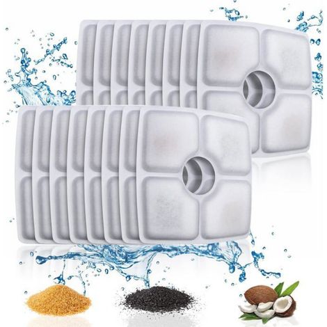 Filtre De Rechange Pour Fontaine À Eau - Charbon Actif Et Résine Échangeuse D'ions - Compatible Avec Fontaines Carrées 2,5 L Et Fontaines À Fleurs - Lot De 16 (1/5)