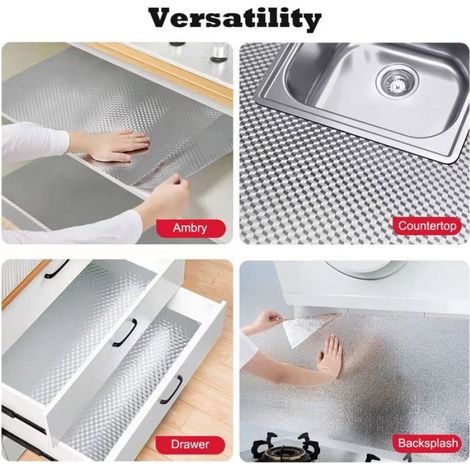 Papier Peint Aluminium - 40 x 500 cm - Imperméable Anti-huile Anti-chaleur - Pour Crédence Cuisine Plan De Travail Tiroir - 1 Pièce (1/5)
