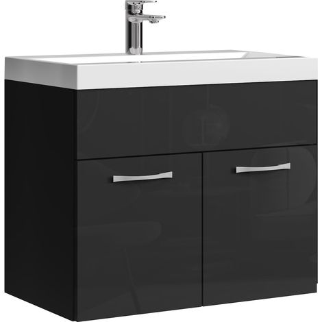 Mobile da bagno Montreal 01 60cm Nero Lucido - armadio mobiletto lavabo (1/5)
