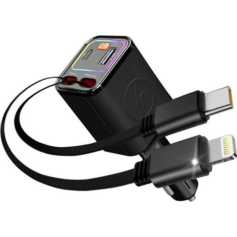 Einziehbares 4-in-1-Autoladegerät mit USB-C PD 30W und Kabeln (Typ C & Lightning)
