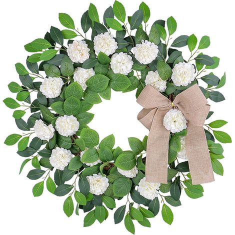 Couronne d'été artificielle d'hortensia blanc pour porte d'entrée, ferme, jardin, fête de mariage, décorations extérieures