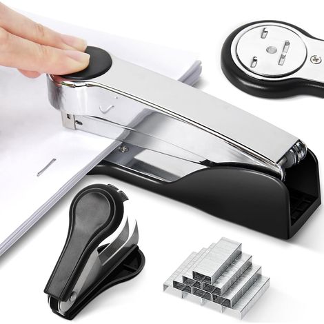 Agrafeuse robuste en métal, petite agrafeuse pour bureau, école, maison, capacité de 50 feuilles, 1000 agrafes, noir/argent, style moderne (1/5)