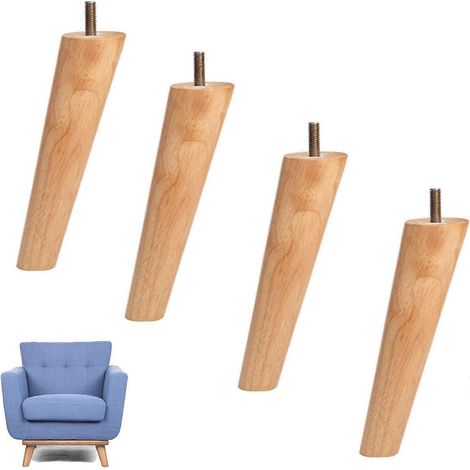 Ensemble de 4 pieds de meubles en bois : pieds de meubles en bois massif, pieds de lit coniques de rechange, pieds de canapé, pieds de table en bois d'hévéa, socles, adaptés aux canapés, armoires et p (1/5)