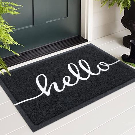 1 pezzo 44 x 76 cm (nero) zerbino esterno "Hello", zerbino interno, tappeto d'ingresso, zerbino esterno antiscivolo e antipolvere (1/5)