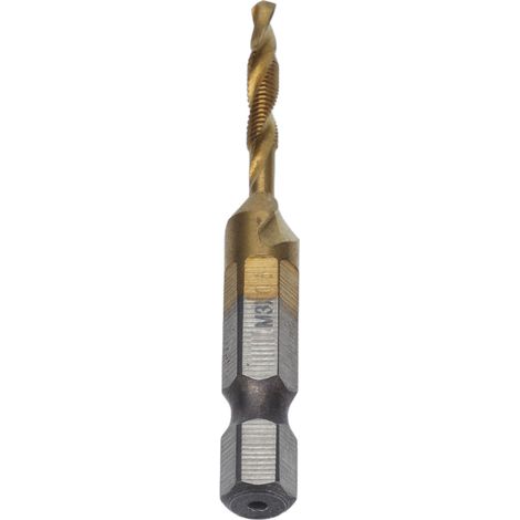 Foret taraudeur à queue hexagonale revêtu de titane, combiné pour vis métriques et bois M3 (1/5)