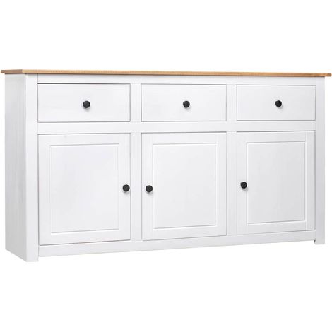Aparador de madera de pino estilo Panamá blanco 135x40x80 cm (1/4)