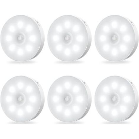 Lampes d'armoire à détecteur de mouvement - Rechargeables, autocollantes, capteur, veilleuses LED à luminosité constante, lot de 6 (1/5)