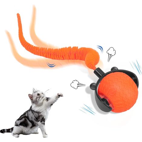 Interaktiver Ball für Katzen und Hunde, automatischer wiederaufladbarer Ball, flauschiger Schwanz, sportliches und lustiges Spielzeug, Katzenspielzeug (orange).