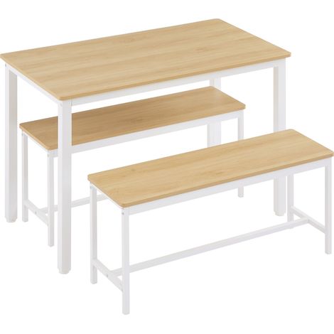 Juego de mesa de comedor con 2 bancos 110 x 60 x 75 cm natural y blanco (1/5)