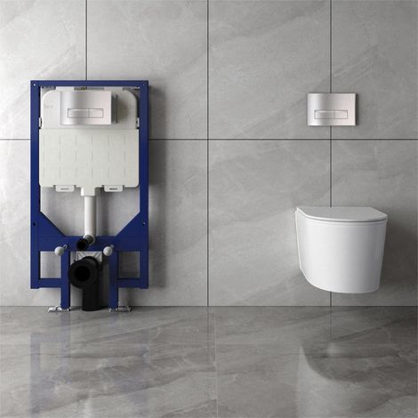 Acezanble 5 in 1 1.14M Concealed Cistern & Rimless Wall Hung Toilet Set