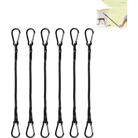 Tendeur Élastique avec Mousqueton, Lot de 6 Tendeurs Élastiques Robustes en Latex, 30 cm avec Crochets en Acier Inoxydable, Corde Élastique Extensible pour Bâche, Tente, Bagages, Vélo, Moto, Camping (1/5)