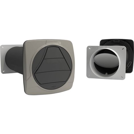 Optimairo N49051 Thermo-Mauerkasten, Lüftungsgitter Mauerdurchführung Rückstauklappe, energieeffizient, Kunststoff, anthrazit/grau, 350-680 mm, NW150 (1/5)