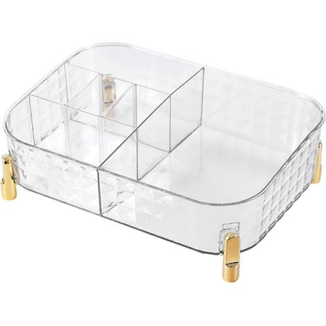 Plateau de rangement cosmétique grande capacité, boîte de rangement à poser, pouvant contenir pinceaux, rouges à lèvres, produits de soin, etc., transparent. (1/5)