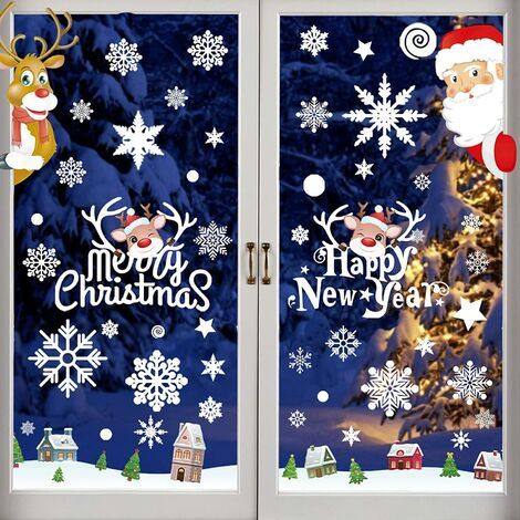 8 NoëL Autocollants NoëL Fenetre Stickers Décoration, Flocon Renne Autocollants Amovibles Père Noël Réutilisable Statique DIY Autocollant pour Noël Décorations (1/5)