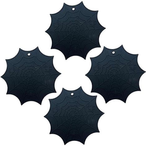Set de table en silicone noir à motif toile d'araignée pour Halloween (lot de 4), pour une isolation thermique optimale. (1/5)