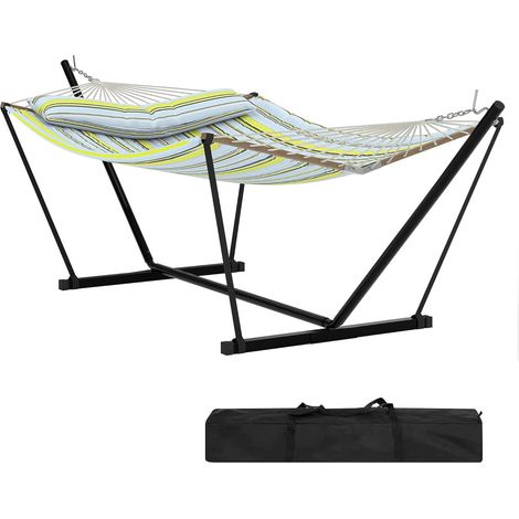 Hamac 2 Places avec Support - Hamac Double avec Structure Acier Robuste - Charge Max 205 kg - 365 x 140 cm - Bleu/Vert (1/5)