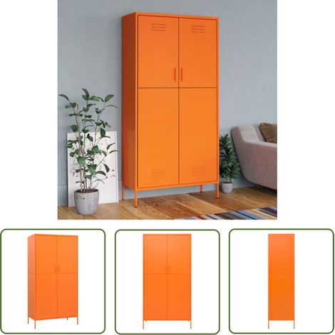 The Living Store Garde-robe Orange 90x50x180 cm Acier - Armoire - Meuble Rangement - Placard - Dressing - Commode (1/5)