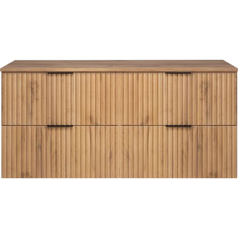 Meuble vasque, Chêne Craft + poignée noire, 120 (2 x 60 cm) x 57 x 46 cm + Plan de travail (1/5)