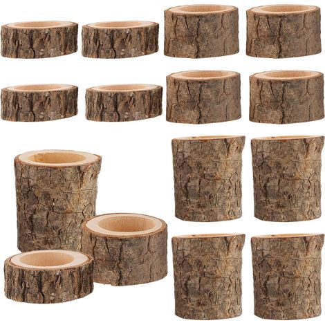 Lot de 18 Photophores en Bois, 3 Tailles, Bougeoirs en Bois pour Mariage, fête, Anniversaire, Support de Bougie décoration personnalisés, 5,5 x 2,5 cm, 5,5 x 6 cm, 6 x 7 cm (1/5)