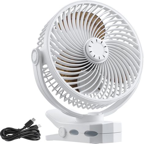 Mophorn Kompakter Clip-Ventilator mit USB-Anschluss, Tischventilator mit 3 Geschwindigkeitsstufen und Zirkulationsfunktion, ideal für Schreibtisch, Golfwagen, Camping, Laufband, Büro, Weiß (1/5)