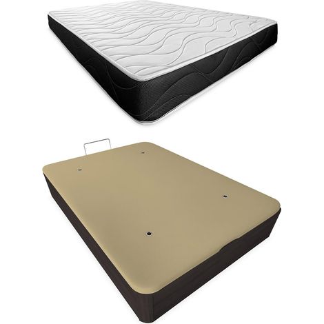 Pack Matelas viscoélastique + Oreiller/s + sommier Rabattable Grande capacité, Bois, 90 x 190 cm (1/5)
