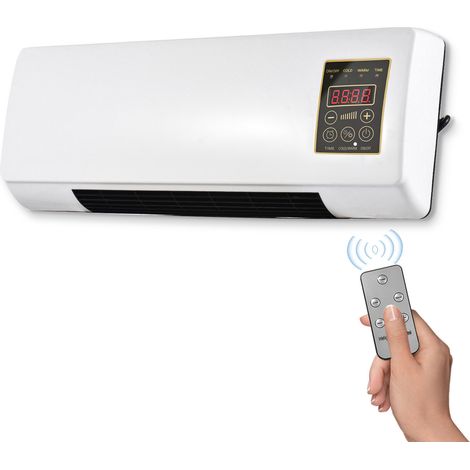 Ventilador/radiador portátil para montaje en pared/mesa, 220 V, 1800 W, blanco, temporizador de 6 horas, control remoto, 2 en 1 (1/3)