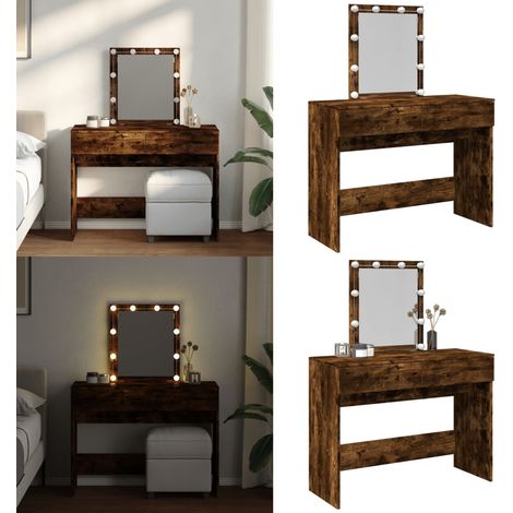 Coiffeuse avec LED chêne fumé 100x40x130 cm - Coiffeuse - Meuble De Salle De Bain - Table De Maquillage - Vanity - Miroir Lumineux - Home & Living (1/5)