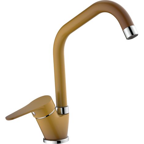 Mitigeur de cuisine en laiton beige-brun, bec ponté