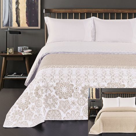 DecoKing Copriletto Reversibile Motivo Floreale Stampato Crema Beige Bianco Alhambra 2 piazze Matrimoniale 260x280 cm (1/4)
