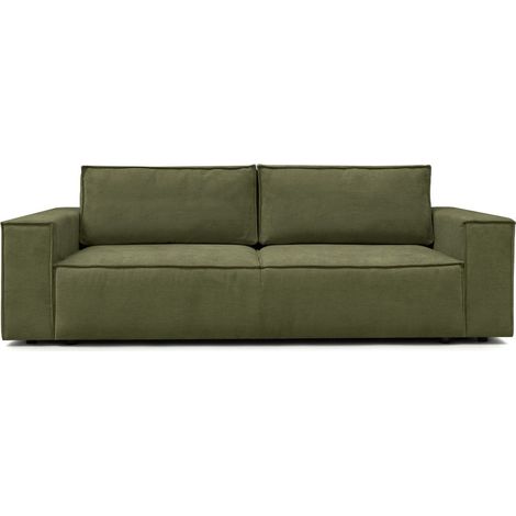Canapé convertible 3 places avec coffre de rangement en tissu chenille vert olive - Harper (1/5)