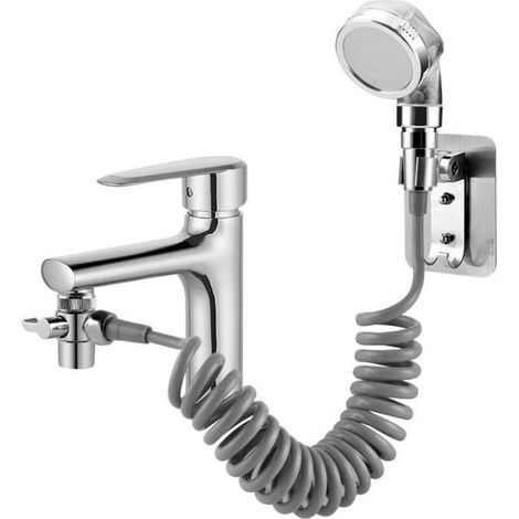 Pommeau de douche pour lavabo - flexible télescopique - installation sans perçage - interrupteur à deux positions - 11 x 7 cm (1/4)