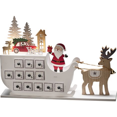 Konstsmide LED-Holzsilhouette Adventskalender mit Schlitten batteriebetrieben mit Timer 45 x 31,6 cm warmweiß (1/3)