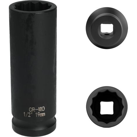 douille 19 mm 1/2" 12 pans, douille a choc 1/2 19 mm Acier Chrome-Molybdène CR-MO(Black) (1/5)