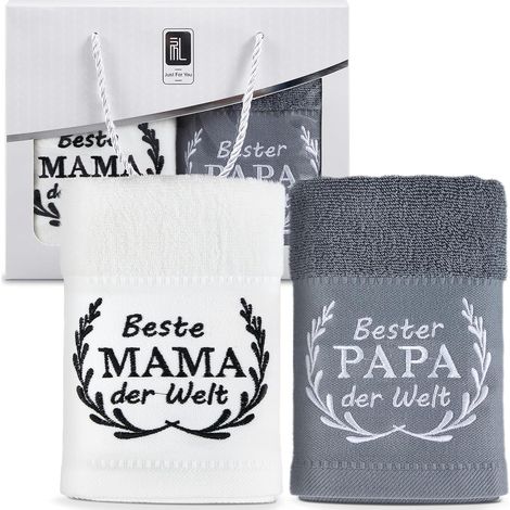 Serviette Cadeau pour Maman Papa 35 x 70 cm Serviette Brodées Fête des Mères Fête des Pères Anniversaire Cadeau de Noël pour Parents (Papa Mama) (1/5)