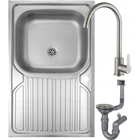 Lavello in acciaio a vasca singola 80x50 con rubinetto cromato e sifone Apollo.