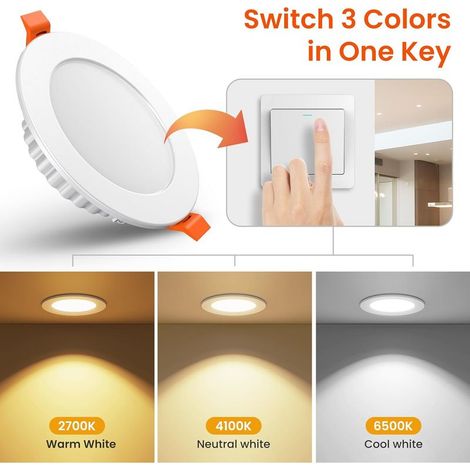 7W 600LM LED Recessed Spotlight, IP44 110-220V Ceiling Downlight for Bathroom Living Room Kitchen [2700-4100-6500K] [Recessed Depth 27mm] [Drill Hole Ø75-95mm] [Pack of 6]-Kiss (1/5)