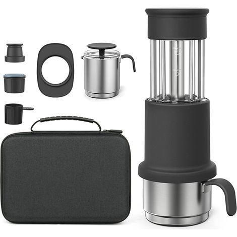 [Caffettiera portatile] [Set caffettiera manuale] [2 in 1 compatibile con capsule NES e caffè macinato] con [Tazza in acciaio inox da 120 ml, Serbatoio dell'acqua da 80 ml, Lattiera da 60 ml] e [Scato (1/4)