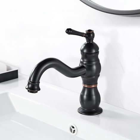 Robinet Lavabo Rétro Noir, Mitigeur Lavabo Laiton Pivotant 360° (1/5)
