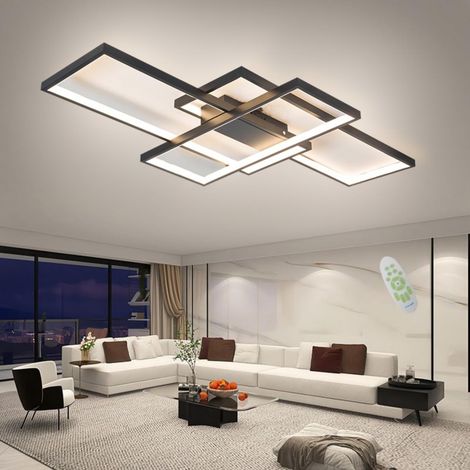 Luminaire Plafonnier LED Noir (80x45x9cm) Moderne Plafonnier Salon avec Télécommande, Géométrique Éclairage Intérieur, Éclairage de Plafond pour Salon Chambre Bureau Salle à Manger Couloir. (1/5)