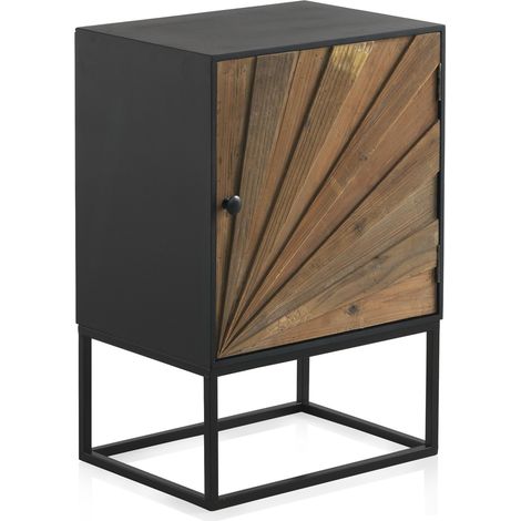 Nachttisch aus Holz mit einer Tür und Metallgestell (1/5)