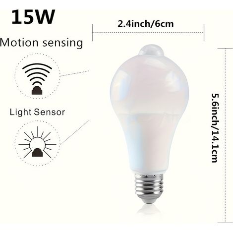 Ampoule à détecteur de mouvement, culot à vis E26/E27, conçue pour un usage domestique avec protection des yeux, s'éteint automatiquement en l'absence de personne. (1/5)
