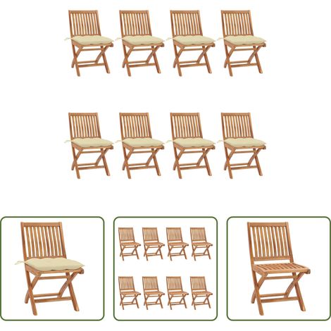 Klappbare Gartenstühle - Klappbare Gartenstühle mit Kissen 8 Stk. Massivholz Teak (1/5)