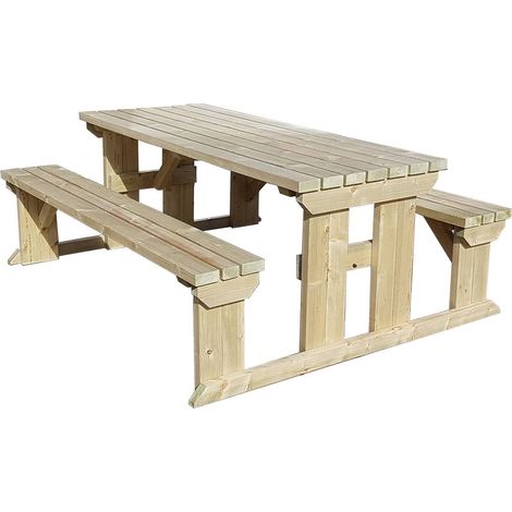 5ft (150cm) Picnic table and bench set, natural (light-green) finish, Abies square corners