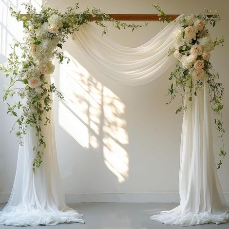 Mariage Arche Tenture, Voilage Arche Mariage Blanc 1.6 x 5 Mètres, Rideau Tulle Transparent Polyester pour Fond Arrière Cérémonie et Décoration Plafond (1/5)