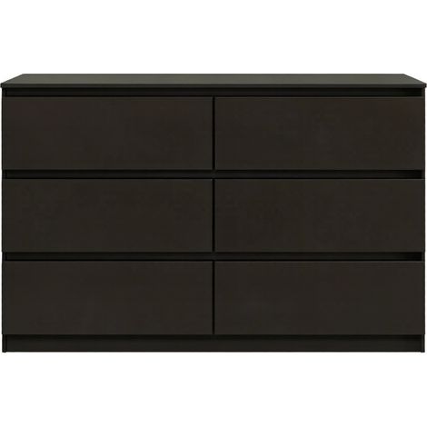 Commode noire avec 6 tiroirs et surface spacieuse en bois mélaminé 120x75x40 cm (1/5)