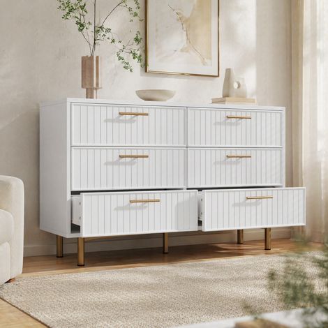 Commode 6 tiroirs 120 x 40 x 75,5 cm, blanche HAVRYA (1/5)