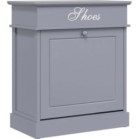 Meuble à chaussures, gris, 50 x 28 x 58 cm, bois de paulownia. (1/5)