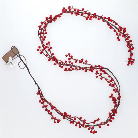 LED-Girlande mit roten Beeren, 1,8 m, warmes Licht