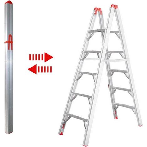 Secury-T – Escabeau pliable télescopique aluminium 1.51M – 5 marches – Charge max 150Kg – Conforme norme EN-131 – Pour espaces confinés